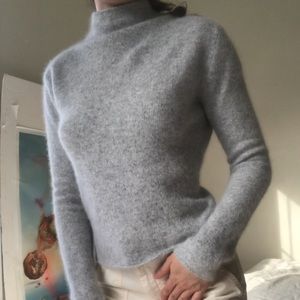 Fuzzy Wool Cropped Mockneck Sweater